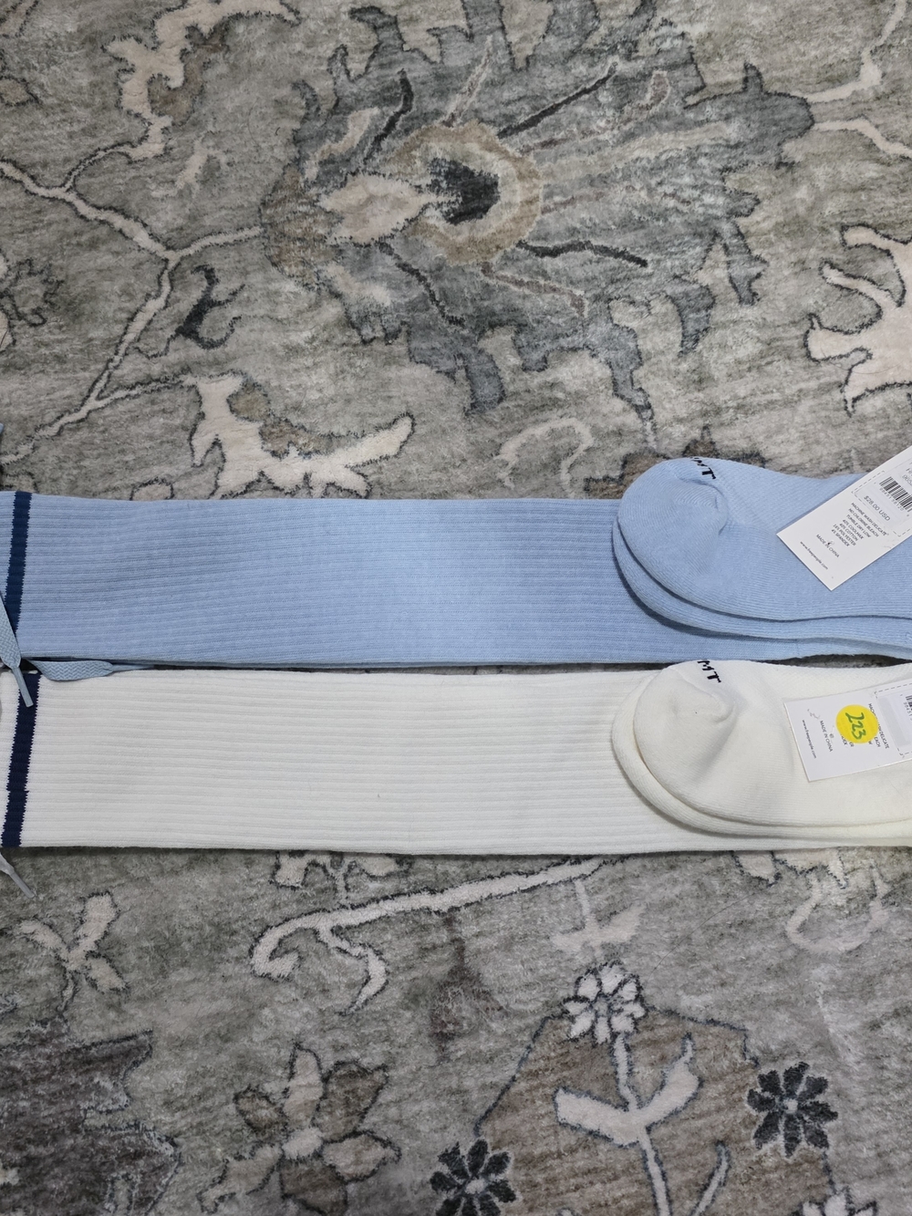Free People Ribbed Knee-High Socks in Light Blue & White Bundled